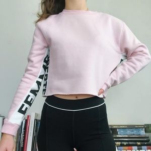 Top Shop Light Pink Cropped Athletic Sweatshirt